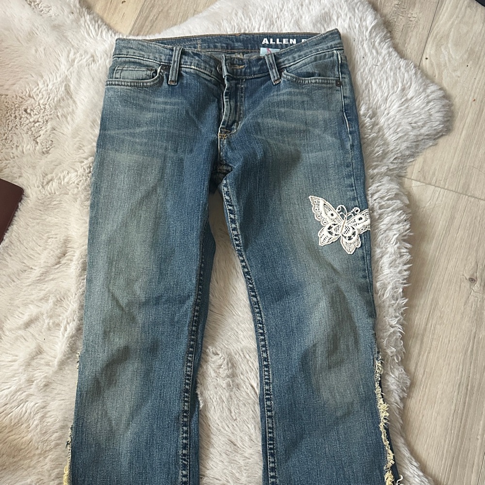 Allen B. By Allen Schwartz Blue Lace-Appliqué Flare Jeans - Picture 2 of 8